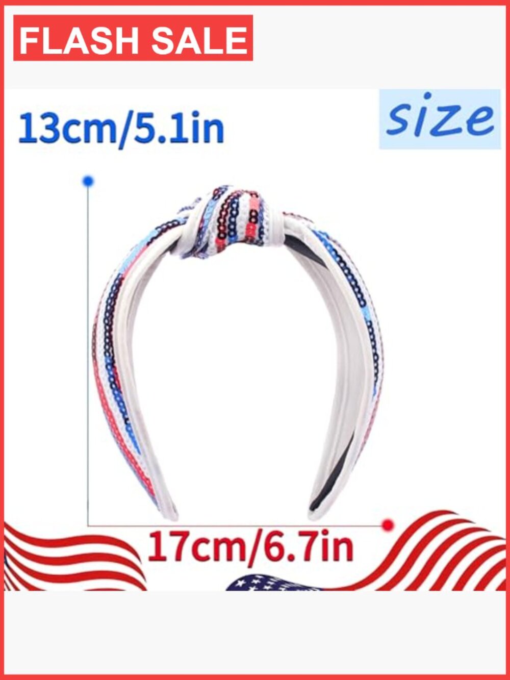 Knotted Sequin Headband - Patriotic USA Flag Hair Accessory - Picture 3 of 7
